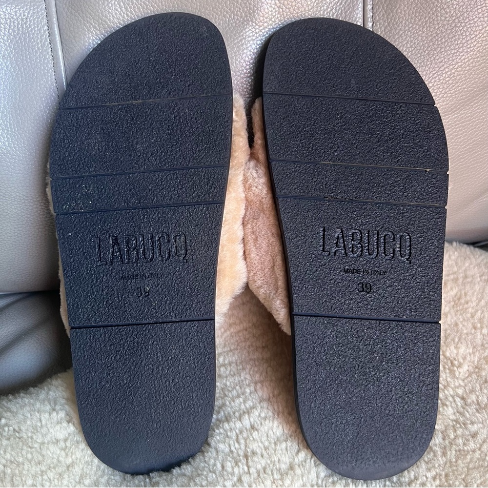Labucq Mo Genuine Lamb Shearling Leather Slide Sandal Sz 39 US 9 Chunky Italy - Picture 6 of 16